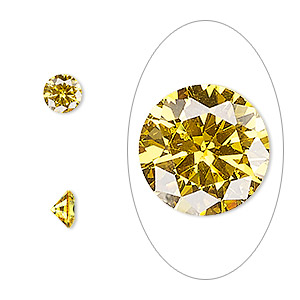 Gem, cubic zirconia, topaz gold, 6mm faceted round, Mohs hardness 8-1/2. Sold per pkg of 2.