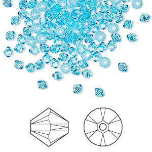 Bead, Crystal Passions&reg;, aquamarine, 3mm bicone (5328). Sold per pkg of 144 (1 gross).