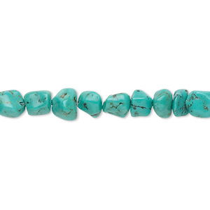 Bead, turquoise (dyed / stabilized), blue-green, small pebble, Mohs hardness 5 to 6. Sold per 15-1/2&quot; to 16&quot; strand.