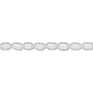 Pearl, White Lotus&#153;, cultured freshwater (bleached), white, 3.5-4mm rice, C grade, Mohs hardness 2-1/2 to 4. Sold per 15-1/2&quot; to 16&quot; strand.