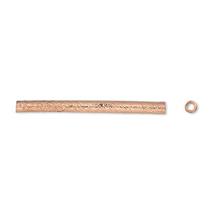 Bead, copper, 30x2.5mm textured round tube. Sold per pkg of 4.