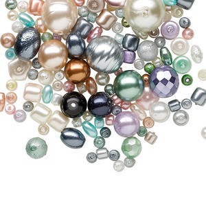 Bead mix, glass pearl, mixed colors, 2-14mm mixed shape. Sold per 100-gram pkg, approximately 140-200 beads.