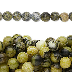 Bead, yellow &quot;turquoise&quot; (serpentine and quartz) (natural), 6mm round, C grade, Mohs hardness 2-1/2 to 6. Sold per pkg of (10) 15-1/2&quot; to 16&quot; strands.