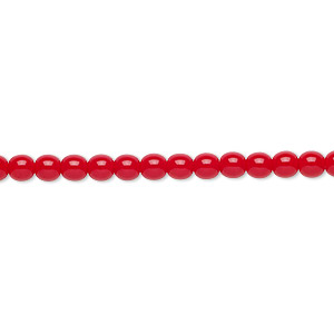 Bead, Czech glass druk, opaque red, 4mm round. Sold per 15-1/2&quot; to 16&quot; strand.