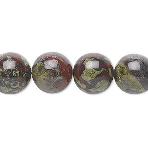 Bead, dragon blood jasper (natural), 12mm round, B grade, Mohs hardness 6-1/2 to 7. Sold per 15-1/2&quot; to 16&quot; strand.