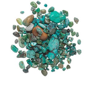 Bead mix, turquoise (dyed / stabilized), blue, small to gigantic chip and mini to extra-large nugget, Mohs hardness 5 to 6. Sold per 1/4 pound pkg, approximately 70-180 beads.