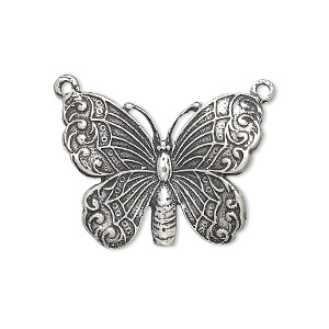 Charm, antiqued sterling silver, 24x19mm single-sided butterfly. Sold