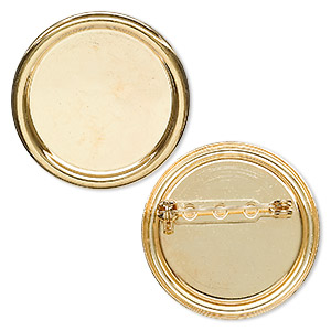 Pin back, gold-plated steel, 35mm round with 28mm round setting. Sold per pkg of 2.