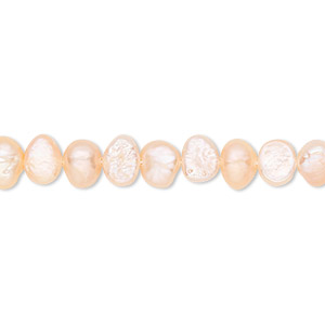 Pearl, cultured freshwater, peach, 5-8mm flat-sided potato, D grade, Mohs hardness 2-1/2 to 4. Sold per 16-inch strand.