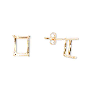 Earstud, Sure-Set&#153;, 14Kt gold, 10x8mm with 4-prong emerald-cut basket setting. Sold per pair.