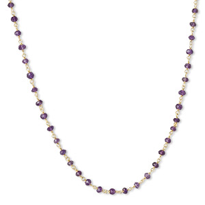 Necklace, amethyst (natural) and gold-finished sterling silver, 3.5-4mm faceted rondelle, 18 inches with S-hook clasp. Sold individually.