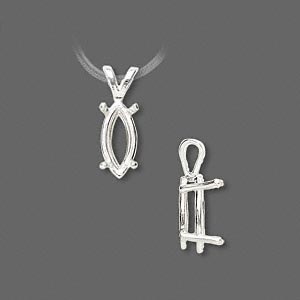Pendant, Sure-Set&#153;, sterling silver, 12x6mm 4-prong marquise basket setting. Sold individually.