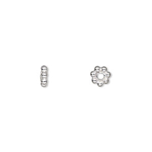 Bead, silver-plated copper, 6x2mm beaded rondelle. Sold per pkg of 50.