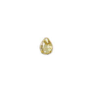 Bead, cubic zirconia, yellow, 8x6mm top-drilled faceted teardrop, Mohs hardness 8-1/2. Sold per pkg of 2.