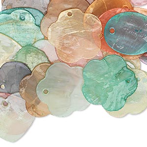 Drop mix, Capiz shell (dyed / coated), mixed colors, 23x18mm-25x24mm mixed shape, Mohs hardness 3-1/2. Sold per pkg of 50.