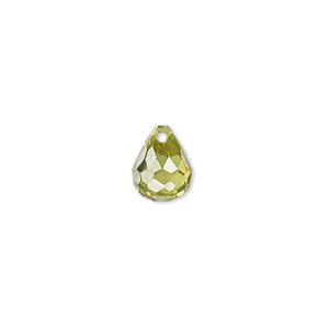 Bead, cubic zirconia, peridot green, 10x8mm top-drilled faceted teardrop, Mohs hardness 8-1/2. Sold per pkg of 2.
