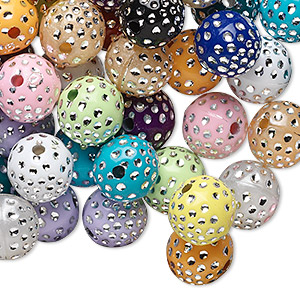Bead mix, acrylic, mixed colors, 10mm round. Sold per 75-gram pkg, approximately 150-160 beads.