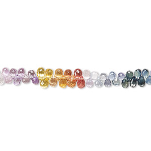 Bead, multi-sapphire (heated), shaded, 2.5x1.5mm-4x2.5mm hand-cut top-drilled faceted briolette, B+ grade, Mohs hardness 9. Sold per 8-inch strand, approximately 160 beads.