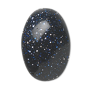 Cabochon, blue goldstone (glass) (man-made), 6x4mm calibrated oval. Sold per pkg of 10.