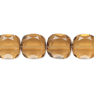 Bead, golden quartz (heated), 12x12mm hand-cut faceted puffed square, B grade, Mohs hardness 7. Sold per pkg of 10.