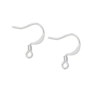 Ear wire, silver-plated brass, 17mm flat fishhook with 2mm coil and open loop, 22 gauge. Sold per pkg of 50 pairs.