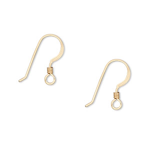 Ear wire, 14Kt gold-filled, 14mm flat fishhook with 2mm coil and open loop, 22 gauge. Sold per pkg of 5 pairs.
