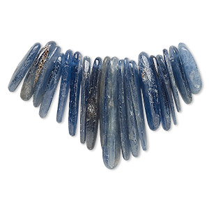 Bead, blue kyanite (natural), 18x3mm-37x3mm graduated small hand-cut stick, 6-9mm wide, B- grade, Mohs hardness 4 to 7-1/2. Sold per 2-inch strand, approximately 15-20 beads.