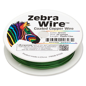 Wire, Zebra Wire&#153;, color-coated copper, green, round, 22 gauge. Sold per 15-yard spool.