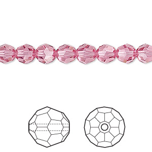 Bead, Crystal Passions&reg;, rose, 6mm faceted round (5000). Sold per pkg of 12.