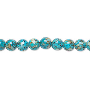 Bead, mosaic &quot;turquoise&quot; (magnesite) (dyed / assembled), blue, 6mm round, B grade, Mohs hardness 3-1/2 to 4. Sold per 15-1/2&quot; to 16&quot; strand.