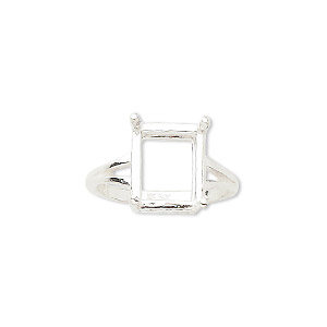 Ring, Sure-Set&#153;, sterling silver, 12x10mm 4-prong emerald-cut basket setting, size 7. Sold individually.