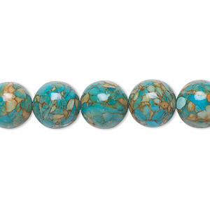 Bead, mosaic &quot;turquoise&quot; (magnesite) (dyed / assembled), blue, 10mm round, B grade, Mohs hardness 3-1/2 to 4. Sold per 15-1/2&quot; to 16&quot; strand.