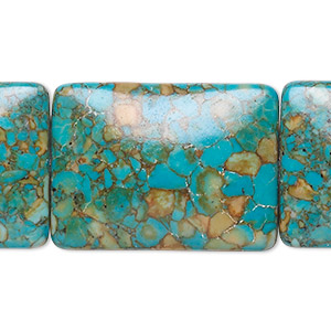 Bead, mosaic &quot;turquoise&quot; (magnesite) (dyed / assembled), blue, 30x22mm rectangle, B grade, Mohs hardness 3-1/2 to 4. Sold per pkg of 6.