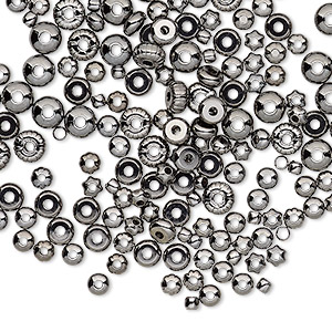 Bead, gunmetal-plated brass, 2mm-4.5x3mm assorted round and rondelle. Sold per pkg of 200.