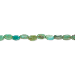 Bead, turquoise (dyed / stabilized), 4x3mm-6x4mm flat oval, C grade, Mohs hardness 5 to 6. Sold per 15&quot; to 16&quot; strand.