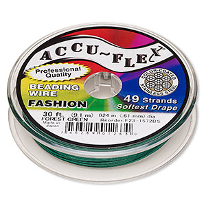 Beading wire, Accu-Flex&reg;, nylon and stainless steel, forest green, 49 strand, 0.024-inch diameter. Sold per 30-foot spool.