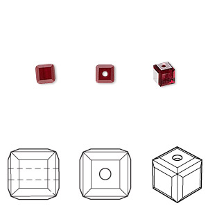 Bead, Crystal Passions&reg;, Siam, 4mm faceted cube (5601). Sold per pkg of 48.