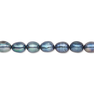 Pearl, cultured freshwater (dyed), iris green, 5-6mm rice, C grade, Mohs hardness 2-1/2 to 4. Sold per 16-inch strand.