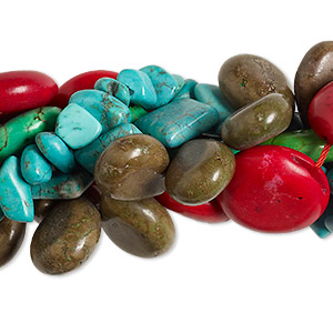 Bead mix, magnesite (natural / dyed), mixed colors, 7x4mm-16x14mm mixed shapes, D grade, Mohs hardness 3-1/2 to 4. Sold per pkg of (5) 15-inch strands.