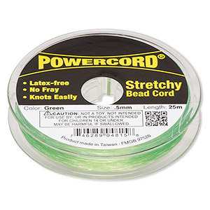 Cord, Powercord&reg;, elastic, green, 0.5mm, 4-pound test. Sold per 25-meter spool.