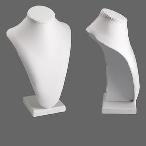 Display, necklace, leatherette, white. 13-1/2 x 9 x 6 inch pedestal. Sold individually.