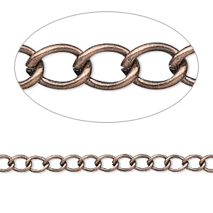Chain, antique copper-plated brass, 3.5mm curb. Sold per pkg of 5 feet.