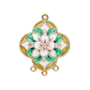 Drop, cloisonn&#233;, enamel and &quot;vermeil,&quot; multicolored, 24.5x24mm flower with 3 loops. Sold individually.
