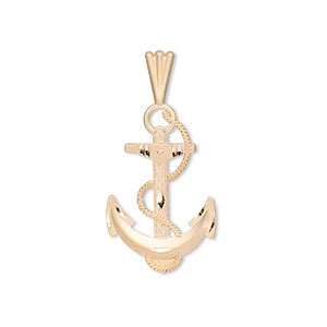 Pendant, 14Kt gold, 30x15mm single-sided diamond-cut satin anchor and rope. Sold individually.