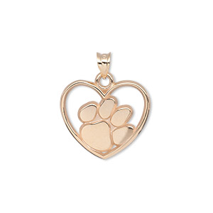 Pendant, 14Kt gold, 18x17mm single-sided Clemson Univeristy tiger paw print in heart, smooth back. Sold individually.
