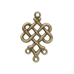 Drop, antique brass-plated &quot;pewter&quot; (zinc-based alloy), 23x19mm weave, 3 loops. Sold per pkg of 20.