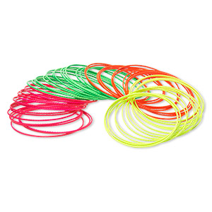 Bracelet, bangle, steel, assorted neon colors, 1mm wide textured band, 8 inches. Sold per pkg of 60.