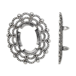 Focal, antique silver-plated brass, 30x25mm oval with 18x13mm 4-prong oval setting. Sold per pkg of 12.