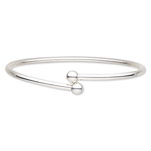 Bracelet, bangle, sterling silver, 3mm wide flexible band with 5.5mm twist-off ball ends, 7-1/2 inches. Sold individually.
