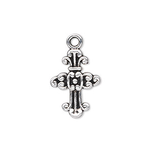 Drop, antique silver-plated &quot;pewter&quot; (zinc-based alloy), 20x14mm single-sided cross. Sold per pkg of 20.